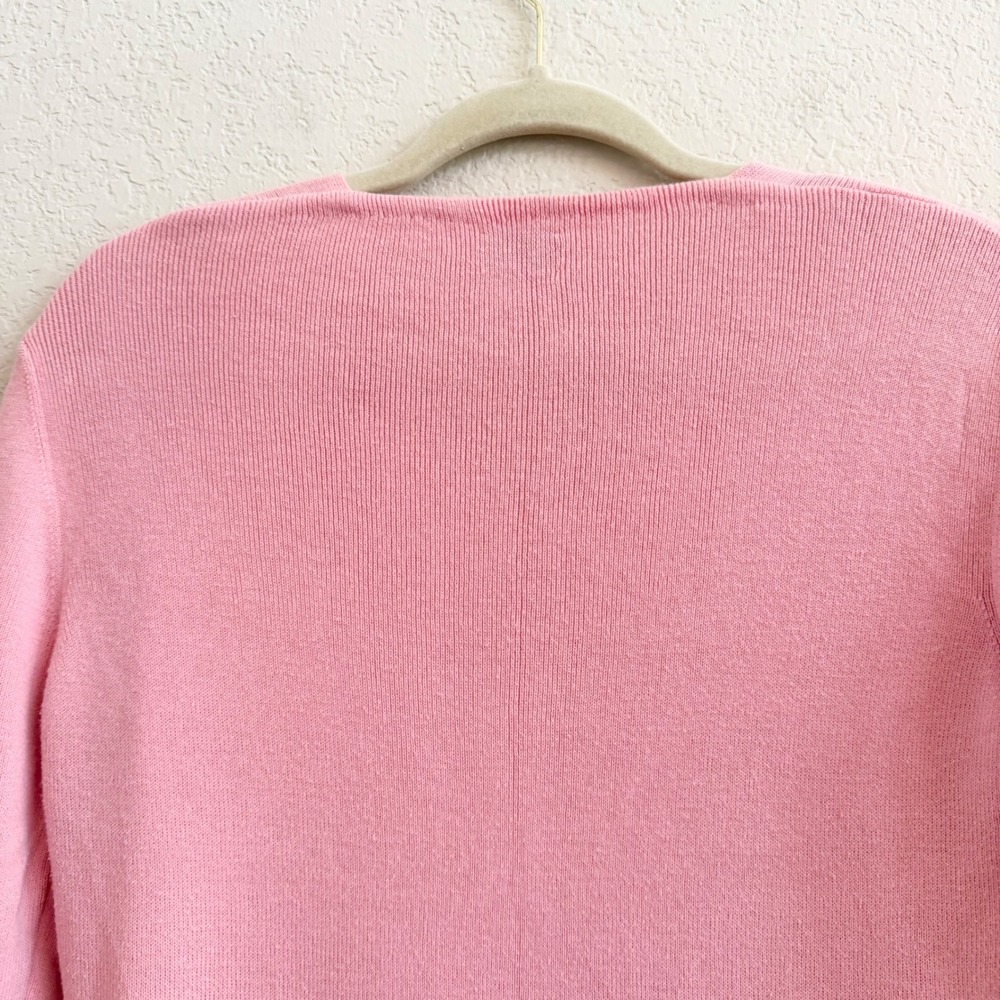 United Colors of Benetton Pink Cotton Scalloped V-Neck Sweater Made in Italy M - Picture 6 of 12